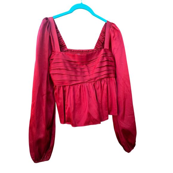 Abercrombie & Fitch Tops - Abercrombie & Fitch, Emerson baby doll shiny
red satin long sleeve top small
